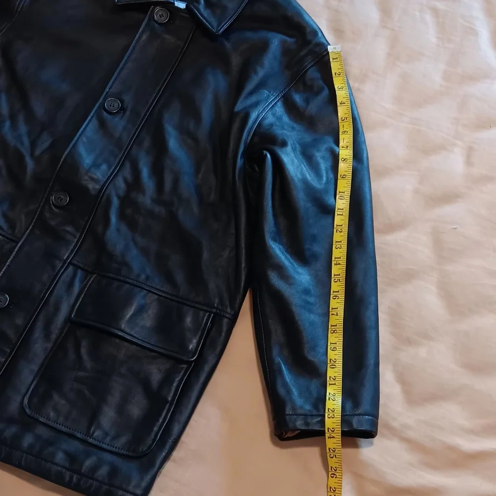 HATHAWAY‎ Men 100% Leather Jacket Coat Black SzL Vintage Zip And Button